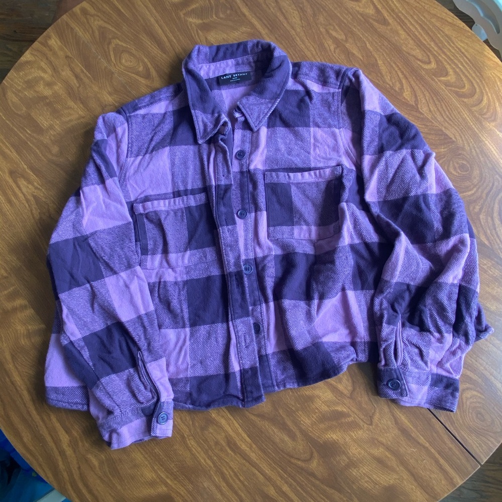 Lane Bryant Purple Plaid Flannel Cropped Shacket 18/20 1X